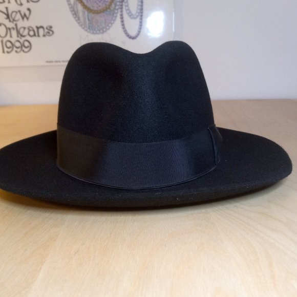 Selentino Fedora Hat black fur felt 7 1/4 - Picture 1 of 9